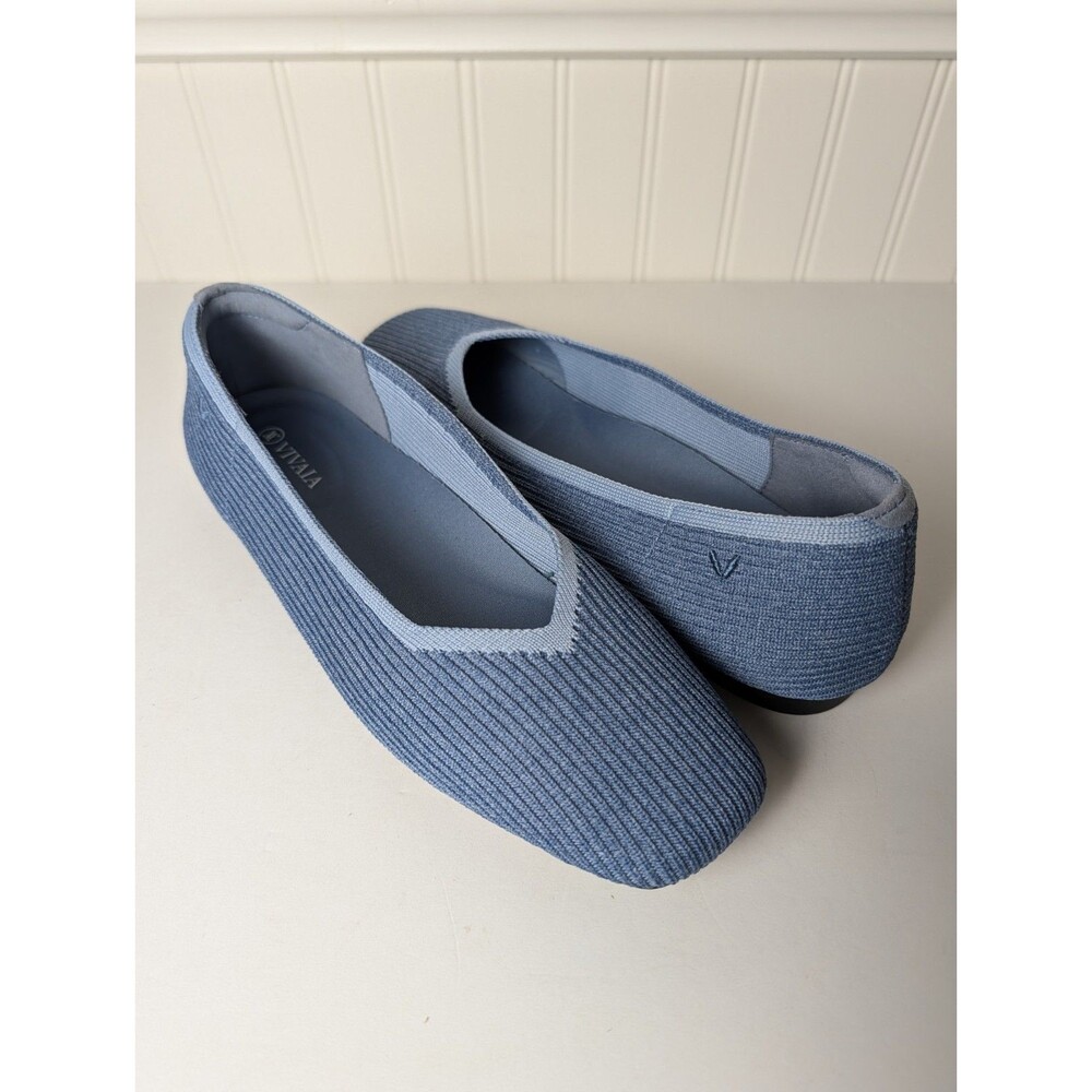 VIVAIA Womens US 10.5 EU 41 Knit Ballet Flats Square Toe Blue Slip On Shoes
